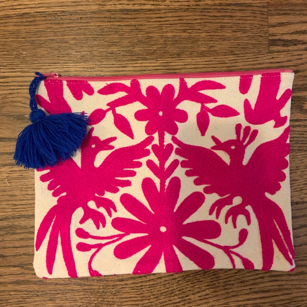 Pink Embroidered Makeup Bag